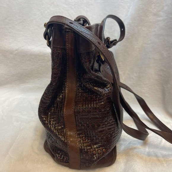 Brahmin Vintage Woven Leather Cognac Brown Shoulder Bucket Bag - VGUC - Picture 9 of 12